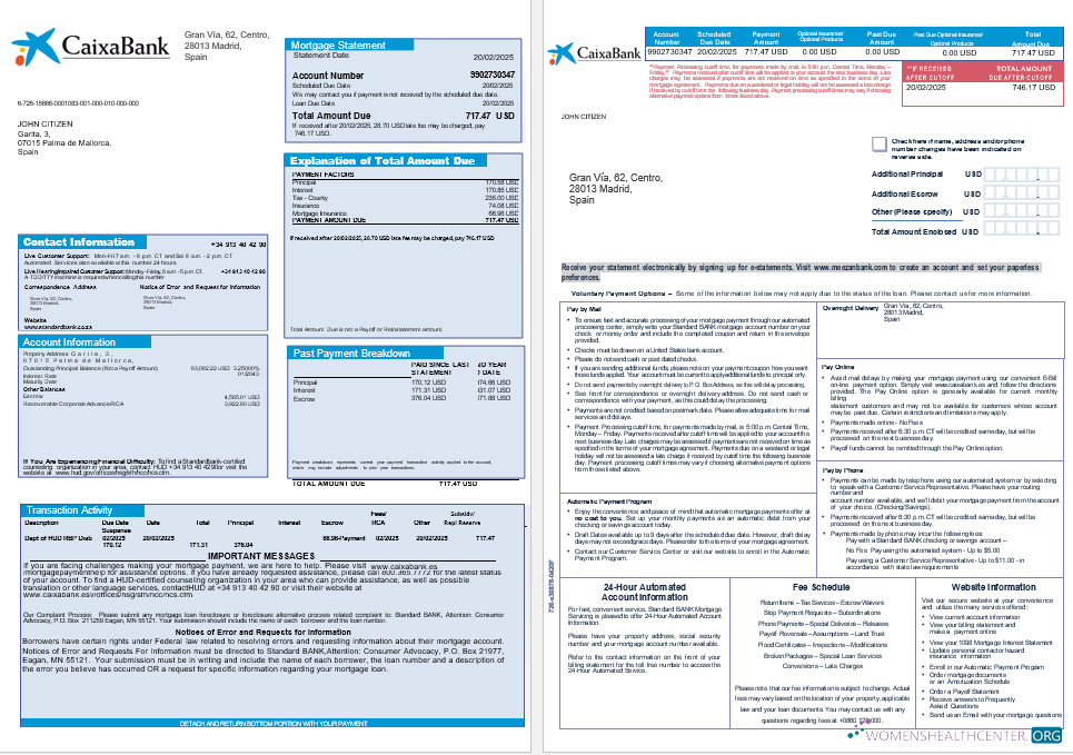 Download Spain Caixa bank mortgage statement in Word and PDF formats 1 2 Photoshop template
